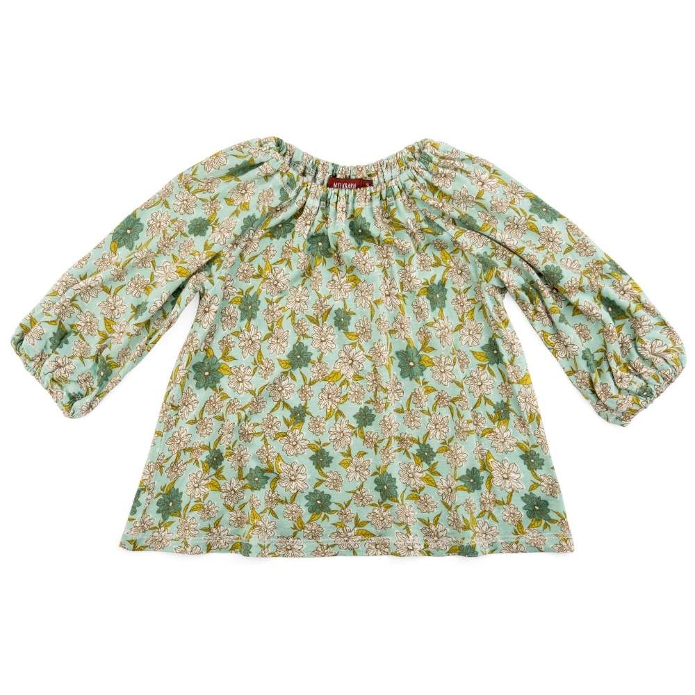 Bamboo Long Sleeve Dress and Legging Set with Top Shown in the Blue Floral by Milkbarn Kids