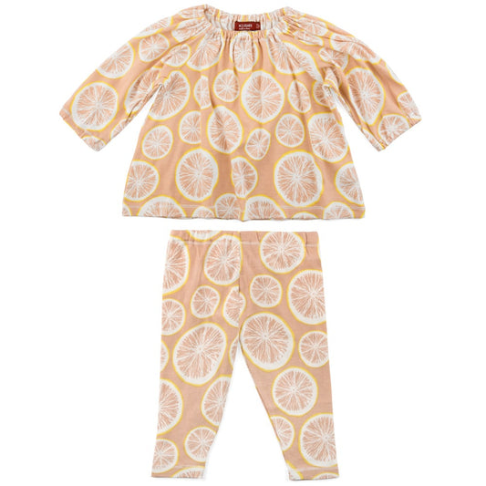 Baby Girl Organic Cotton Dress and Legging Set in the Grapefruit Print by Milkbarn Kids