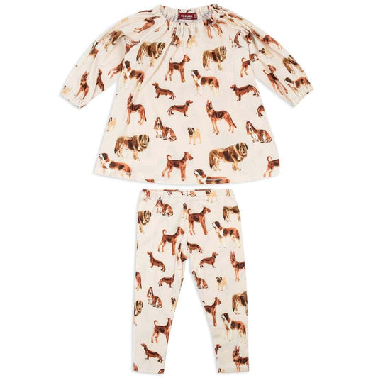 Milkbarn Kids Organic Dress and Legging Set in the Natural Dog Print