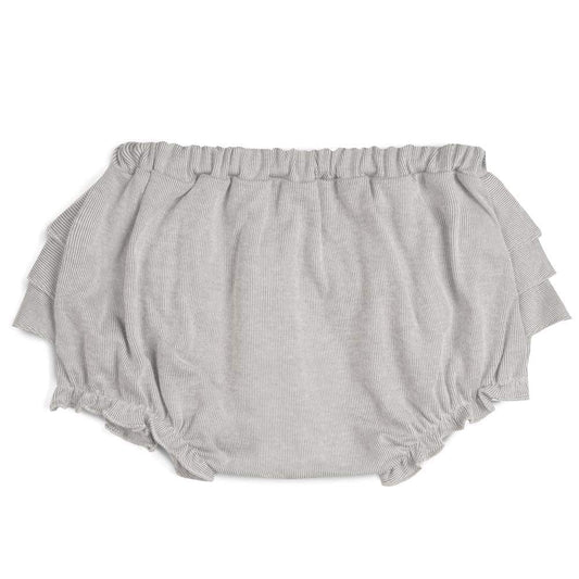 Baby Girl Ruffle Bloomer in the Grey Pinstripe Organic Cotton and Bamboo Blend by Milkbarn Kids