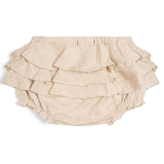 Baby Girl Ruffle Bloomer in the Organic Cotton Heathered Oatmeal Fabric by Milkbarn Kids (Backside)