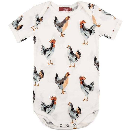 Milkbarn Kids Organic Cotton Baby One Piece or Onesie in the Chicken or Rooster Print