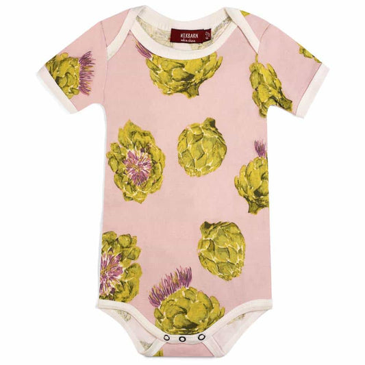 Milkbarn Kids Organic Cotton Baby One Piece or Onesie in the Artichoke Vegetable Print