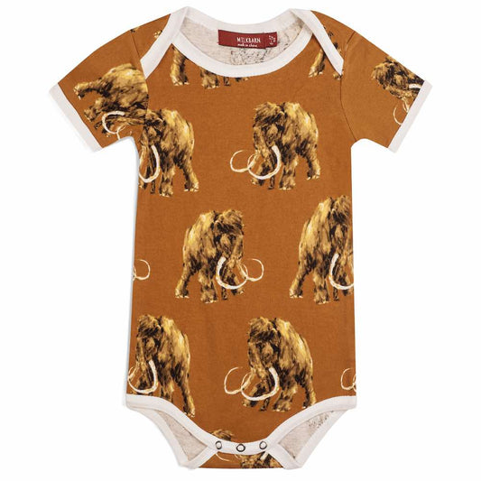 Milkbarn Kids Organic Cotton Baby One Piece or Onesie in the Woolly Mammoth Wildlife Print