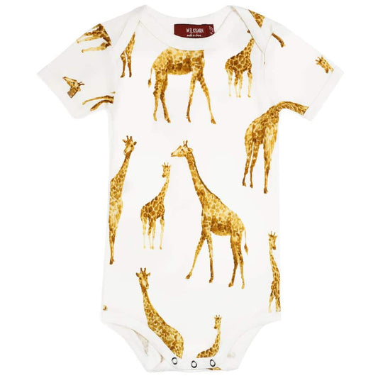 Milkbarn Kids Bamboo Baby One Piece or Onesie in the Orange Giraffe Wildlife Print