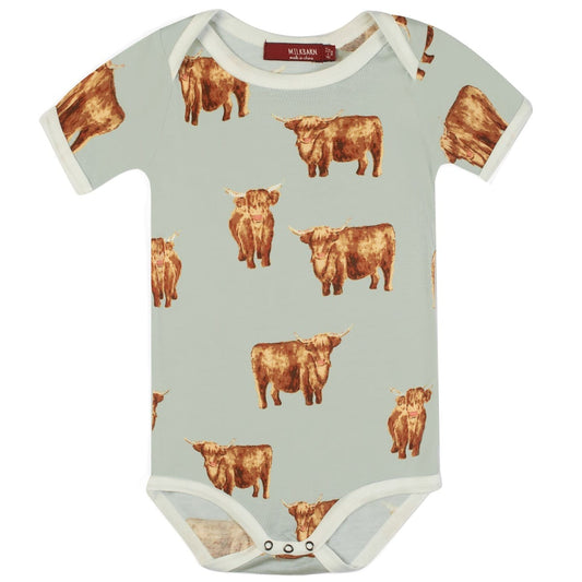 Highland Cow Bamboo Short Sleeve One Piece by Milkbarn