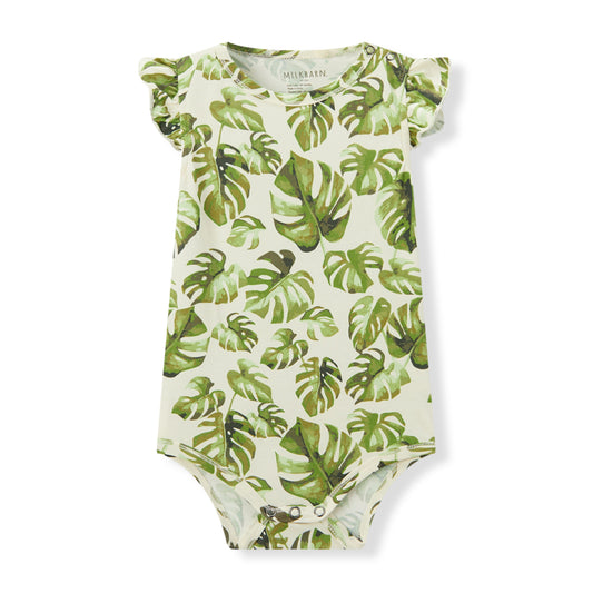 Island Leaf Cotton Stretch Ruffle One Piece