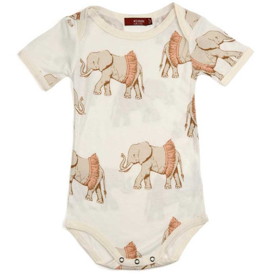 Milkbarn Kids Bamboo Baby One Piece or Onesie in the Tutu Elephant Wildlife Print