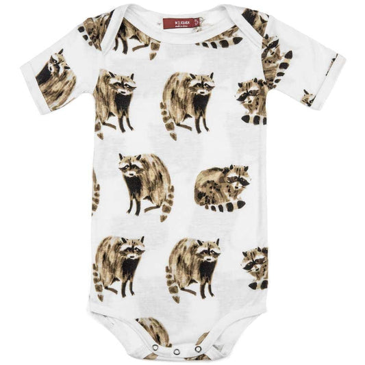 Milkbarn Kids Bamboo Baby One Piece or Onesie in the Raccoon Print