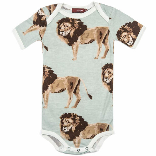 Milkbarn Kids Bamboo Baby One Piece or Onesie in the Lion Wildlife Print