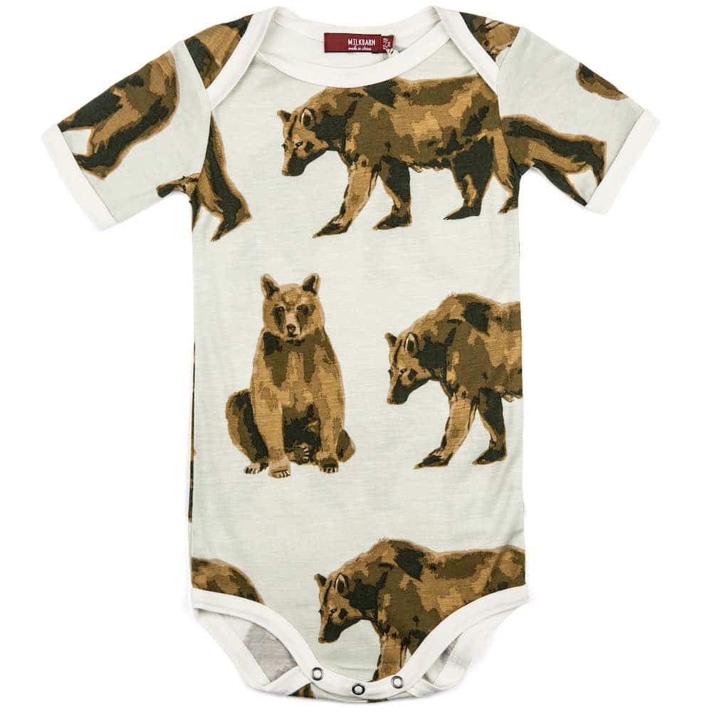 Milkbarn Kids Bamboo Baby One Piece or Onesie in the Bear Wildlife Print