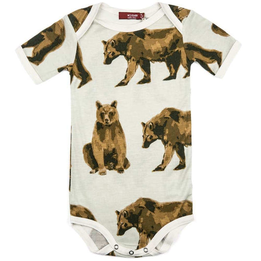 Milkbarn Kids Bamboo Baby One Piece or Onesie in the Bear Wildlife Print