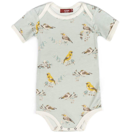 Milkbarn Kids Bamboo Baby One Piece or Onesie in the Blue Bird Print