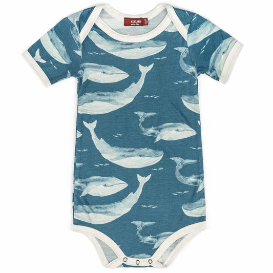 Milkbarn Kids Bamboo Baby One Piece or Onesie in the Blue Whale Ocean Print