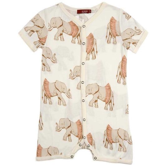 Milkbarn Kids Bamboo Baby Shortall, Baby Playsuit or Short Overalls in the Tutu Elephant Print