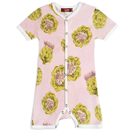 Milkbarn Kids Organic Cotton Baby Shortall, Playsuit or Short Overalls in the Artichoke Print