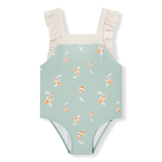swimming koi ruffle square neck swimsuit