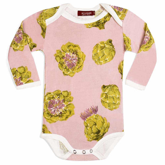 Milkbarn Kids Organic Cotton Baby Long Sleeve One Piece or Onesie in the Artichoke Print