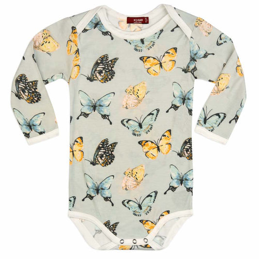 Butterfly Bamboo Long Sleeve One Piece by Milkbarn Kids