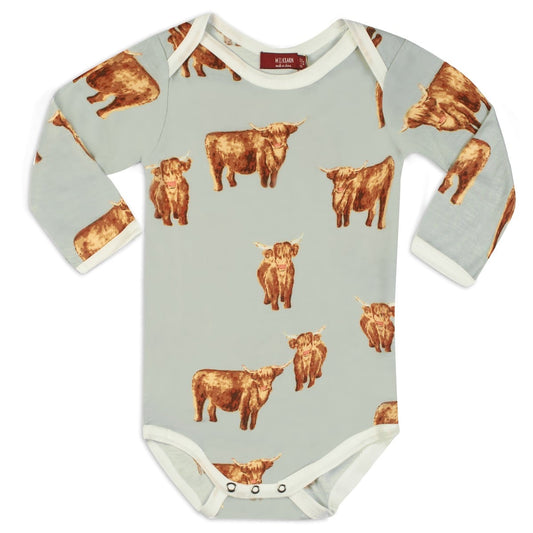 Highland Cow Bamboo Long Sleeve One Piece by Milkbarn