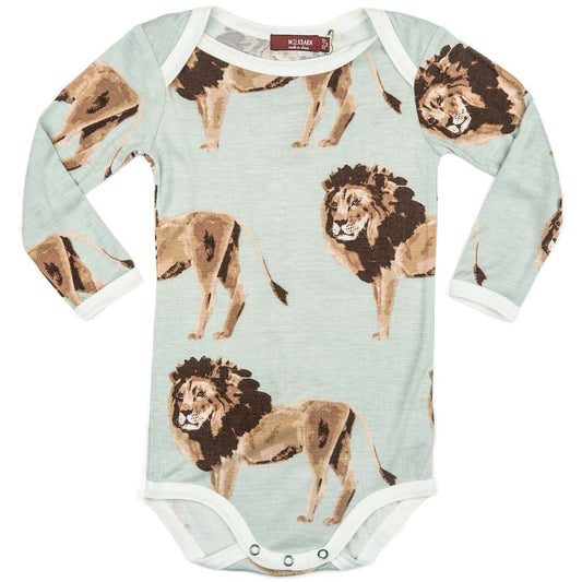 Milkbarn Kids Bamboo Baby Long Sleeve One Piece or Onesie in the Lion Print