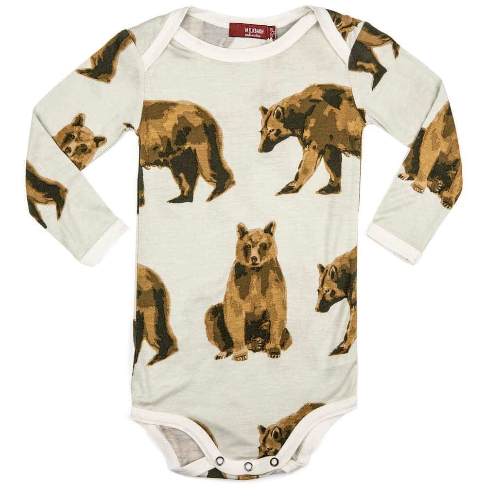 Milkbarn Kids Bamboo Baby Long Sleeve One Piece or Onesie in the Bear Print