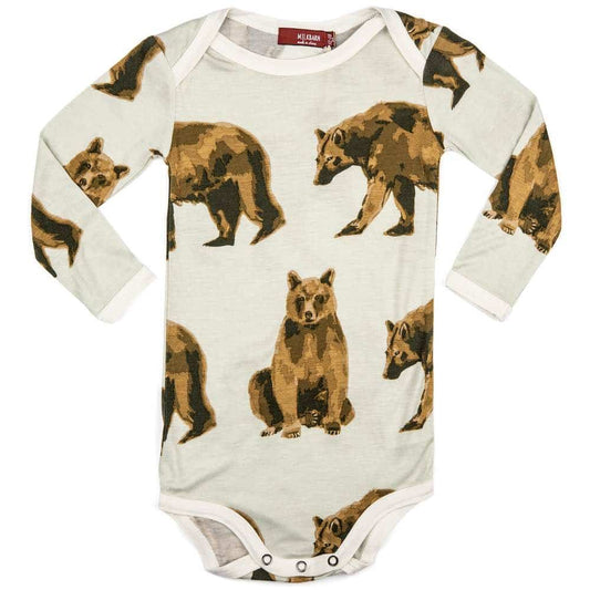Milkbarn Kids Bamboo Baby Long Sleeve One Piece or Onesie in the Bear Print