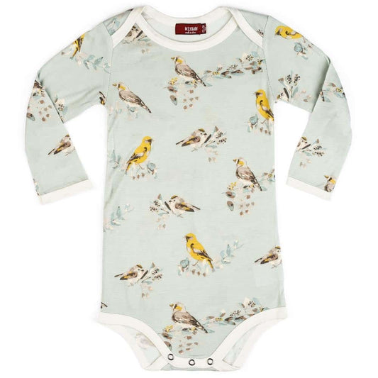 Milkbarn Kids Bamboo Baby Long Sleeve One Piece in the Blue Bird Print