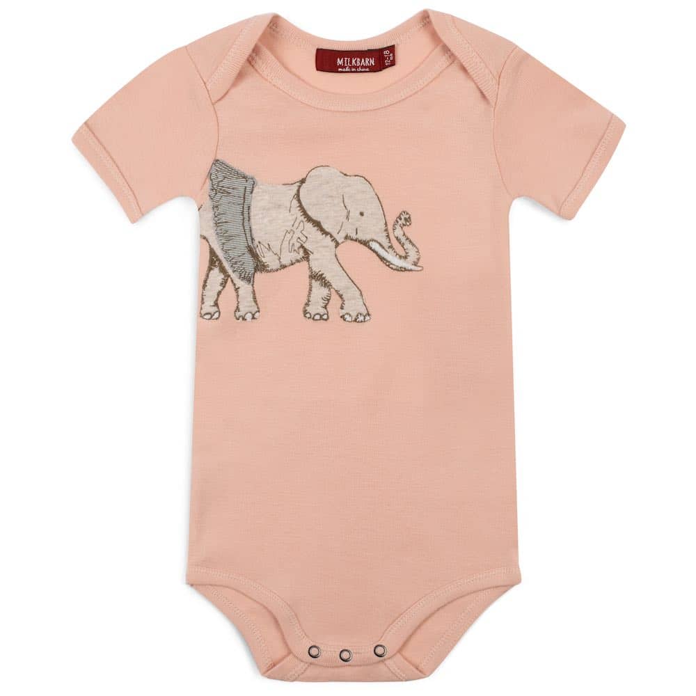 Milkbarn Kids Organic Knit Cotton Applique One Piece baby Apparel One Piece in Tutu Elephant fabric Front
