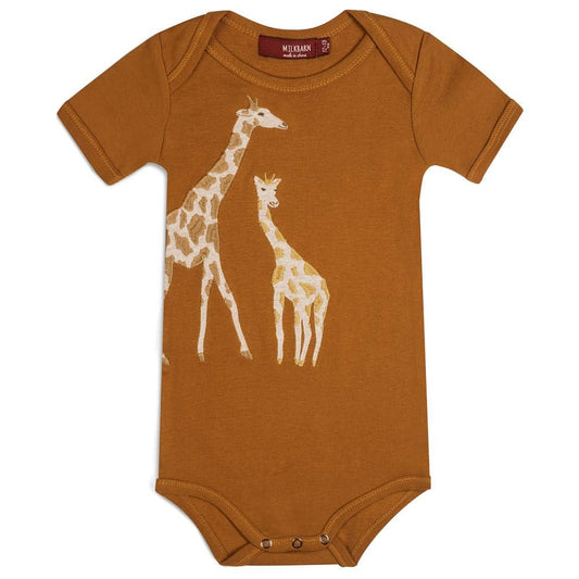 Orange or Rust Colored Organic Cotton One Piece or Onesie with the Orange Giraffe Applique by Milkbarn Kids