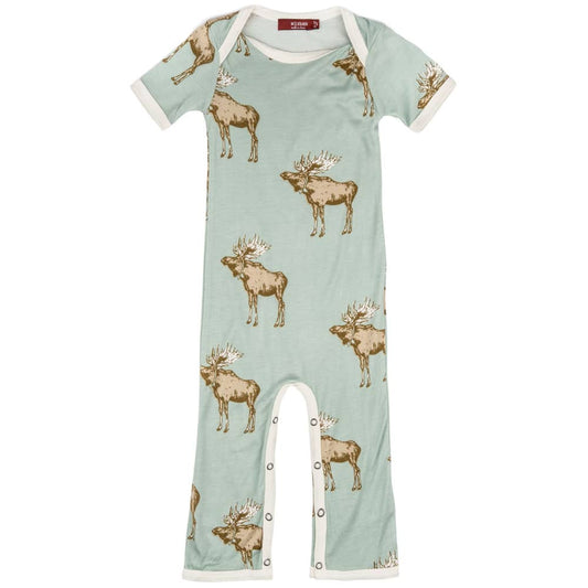 Milkbarn Kids Bamboo Romper or Jumpsuit in the Blue Moose Print
