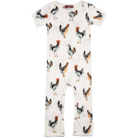 Organic Cotton Romper or Jumpsuit in the Chicken and Rooster Print by Milkbarn Kids