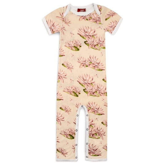 Bamboo Baby Romper Jumpsuit in the Water Lily Print by Milkbarn Kids