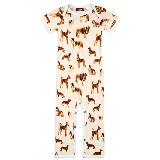 Organic Cotton Baby Romper Jumpsuit in the Natural Dog Print by Milkbarn Kids