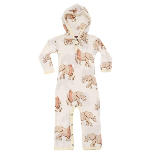 Bamboo Hooded Romper or Jumpsuit in the Tutu Elephant Print by Milkbarn Kids