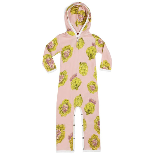 Milkbarn Kids Hooded Romper in Organic Artichoke print