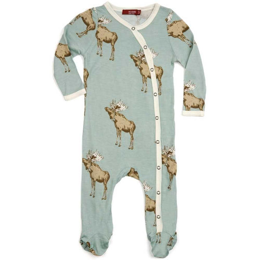 Milkbarn Kids Bamboo Baby Footed Romper Jumpsuit or Footie in the Blue Moose Print