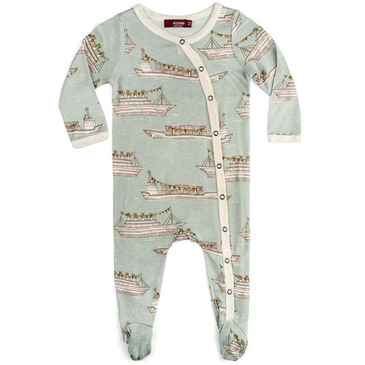 Milkbarn Kids Bamboo Baby Footed Romper Jumpsuit or Footie in the Blue Ships Print