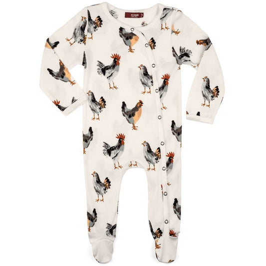 Milkbarn Kids Organic Baby Footed Romper or Footie in the Chicken Print