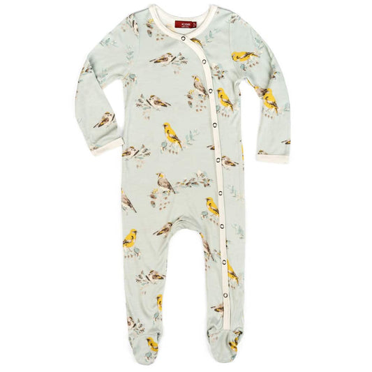 Milkbarn Kids Bamboo Baby Footed Romper in the Blue Bird Print