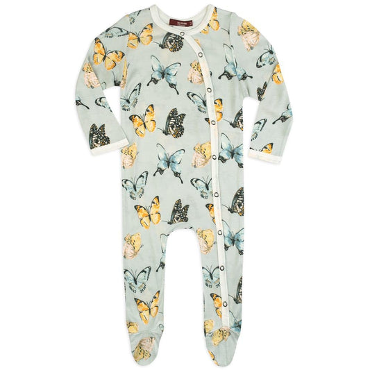 Butterfly Bamboo Footed Romper by Milkbarn Kids