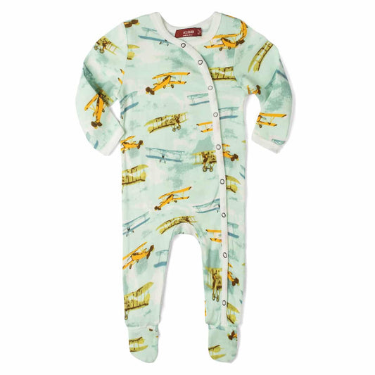 Vintage Planes Organic Snap Footed Romper