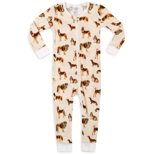 Organic Cotton Baby Zipper Pajamas or PJs in the Natural Dog Print by Milkbarn Kids