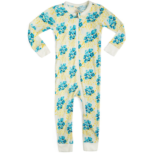 Bamboo Zipper Pajama in the Sky Floral print by Milkbarn Kids