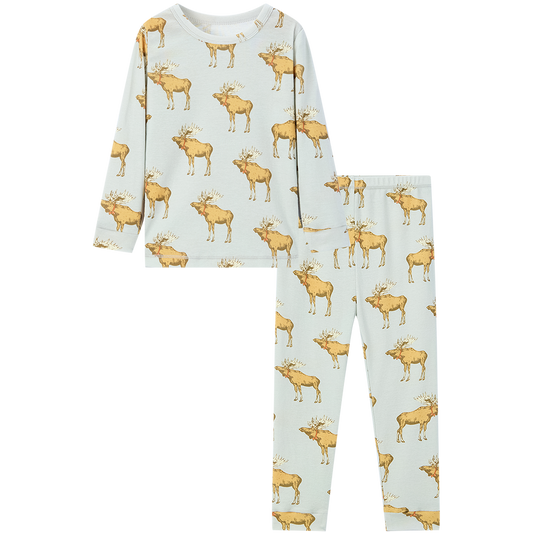 Organic Cotton Long Sleeve Two Piece Pajama Set Moose