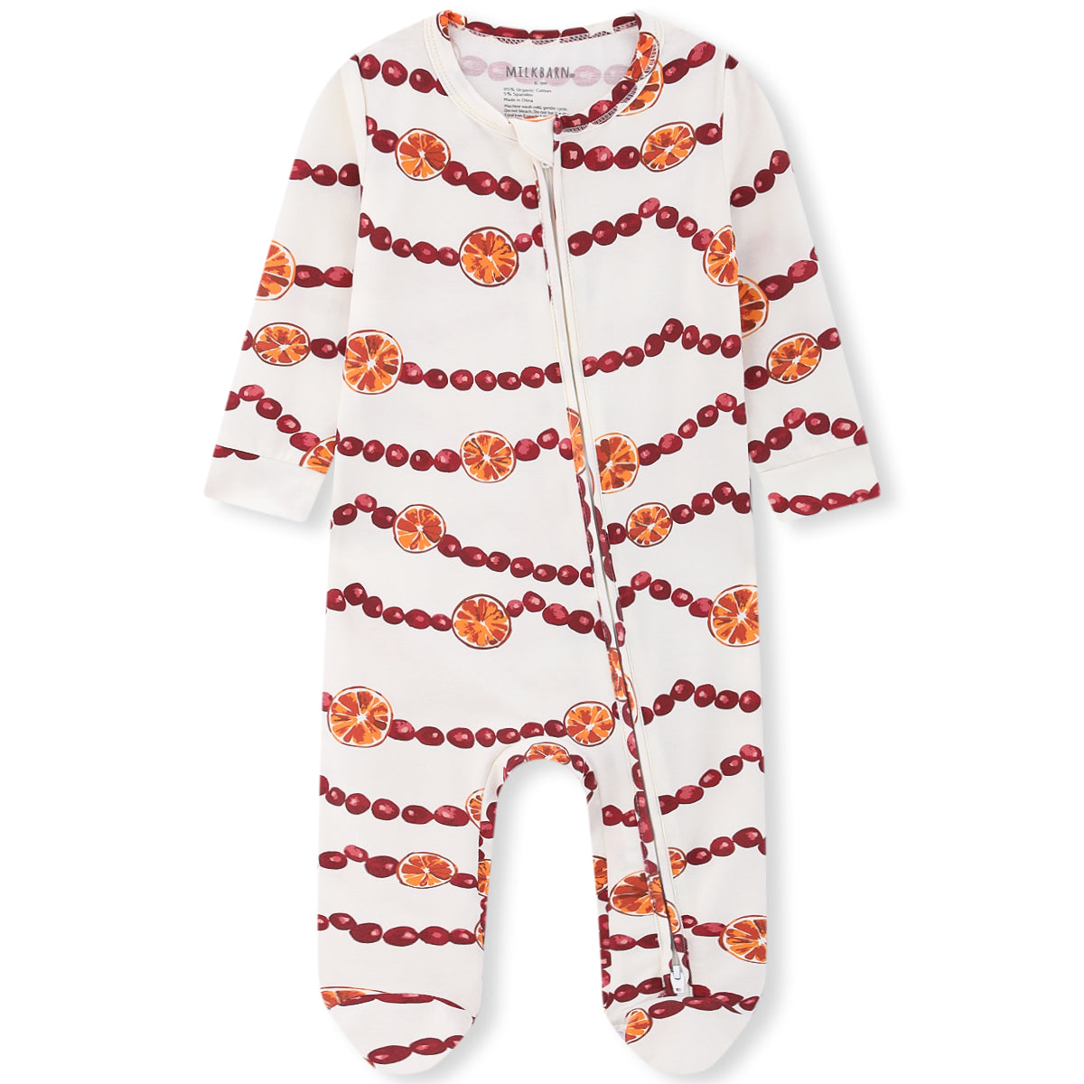 Cotton Stretch Zipper Footed Romper Cranberry Garland