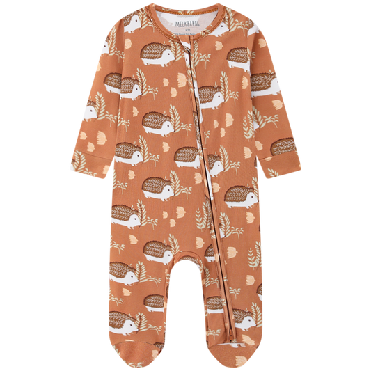 Luxe Stretch Zipper Footed Romper Hedgehog
