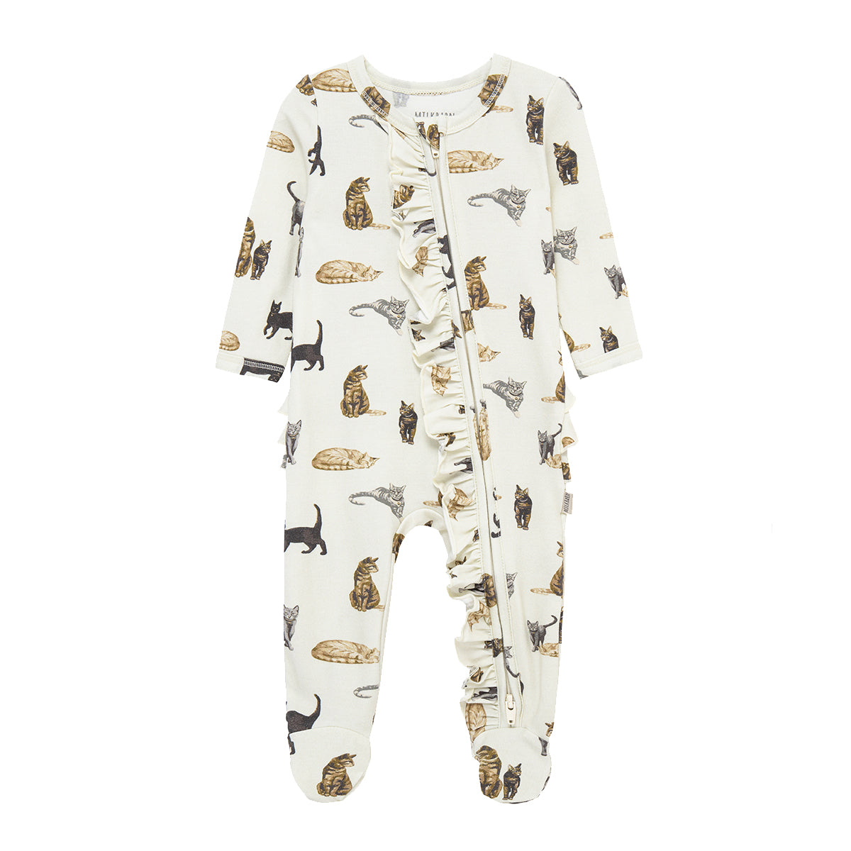 Cat Cotton Stretch Ruffle Footed Romper