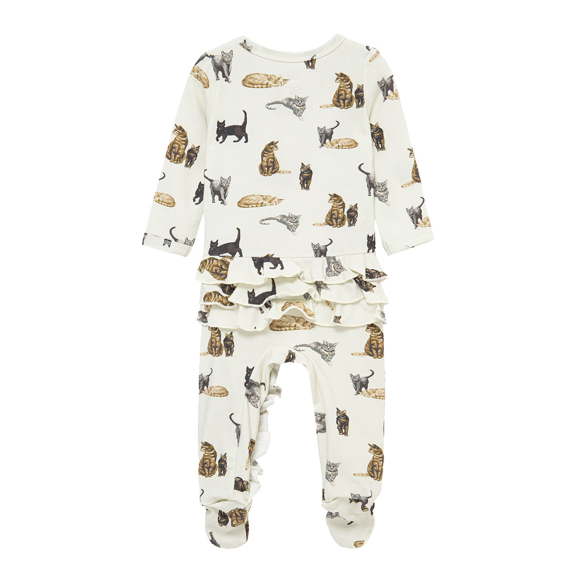 Cat Cotton Stretch Ruffle Footed Romper