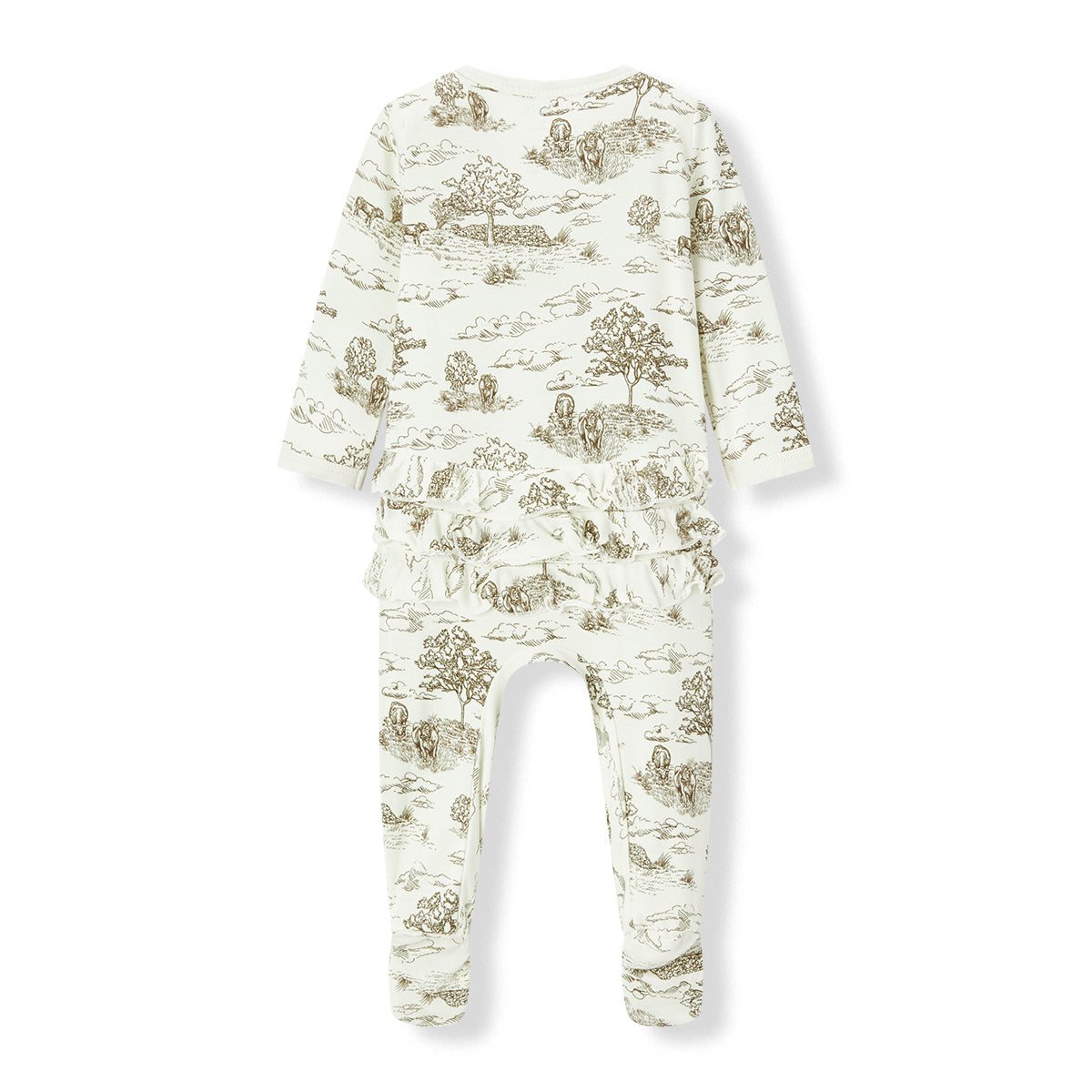 Country Toile Luxe Stretch Ruffle Footed Romper